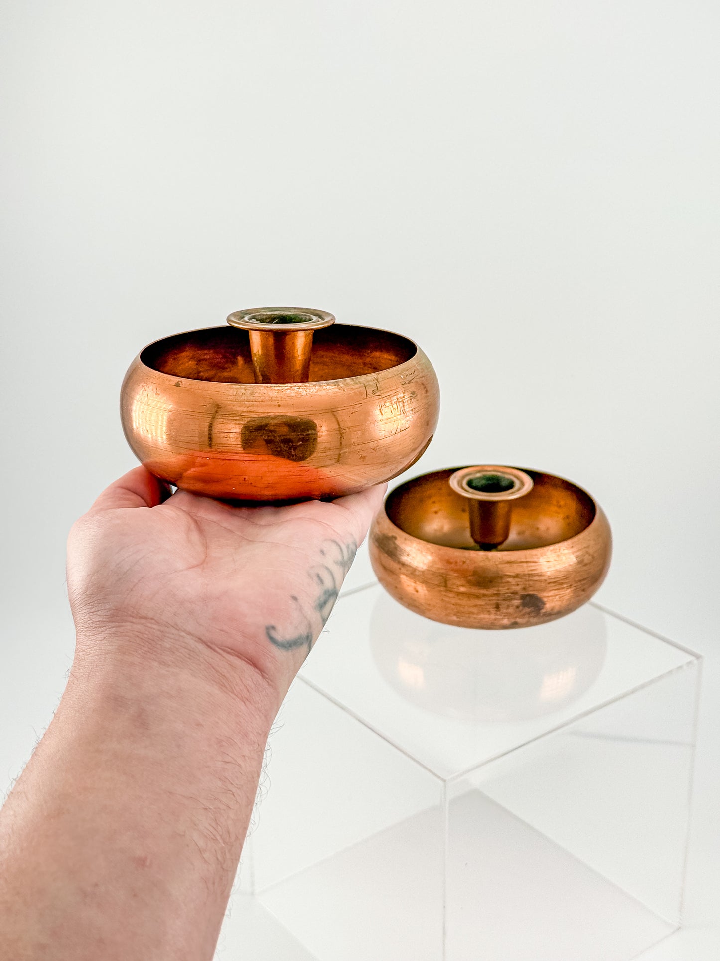 Vintage Coppercraft Guild Copper Candlestick Holders, Sold as a Pair with Natural Patina, Vintage Mid-Century