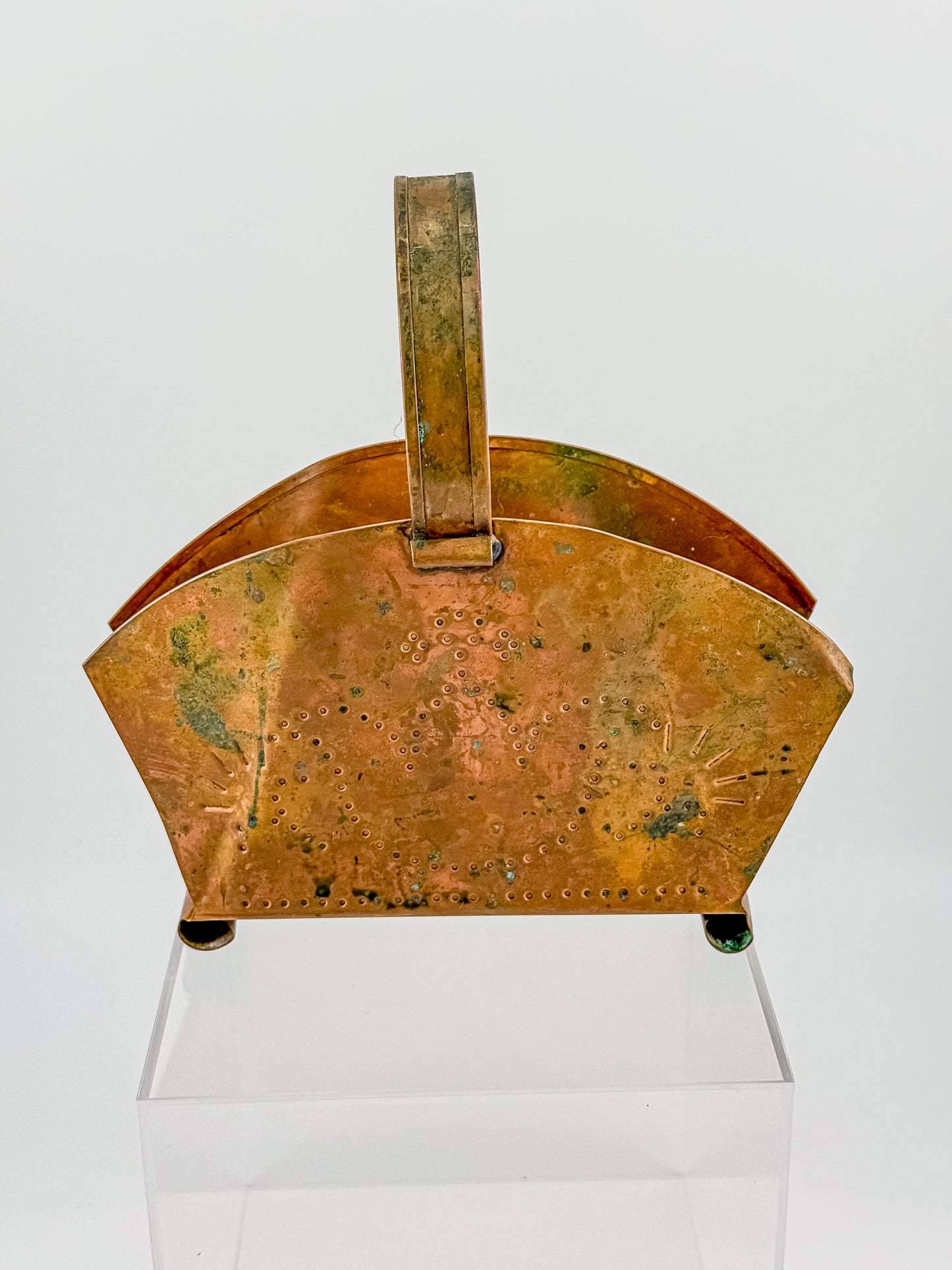 Village by Pfaltzgraff Hammered Copper Napkin or Letter Holder with Punched Dot Motifs, Arched Handle