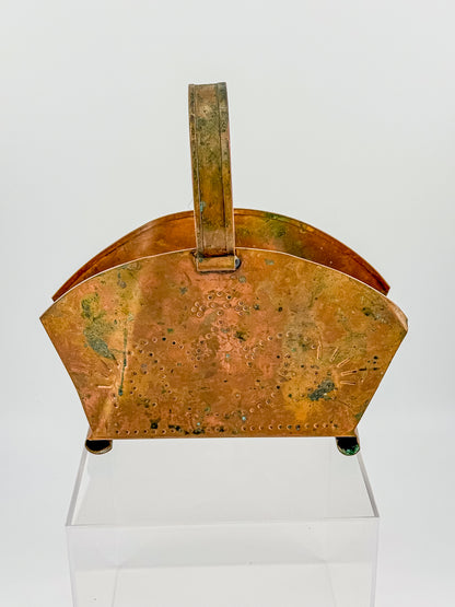 Village by Pfaltzgraff Hammered Copper Napkin or Letter Holder with Punched Dot Motifs, Arched Handle