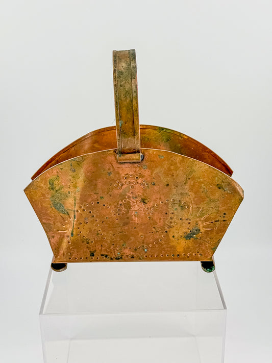 Village by Pfaltzgraff Hammered Copper Napkin or Letter Holder with Punched Dot Motifs, Arched Handle