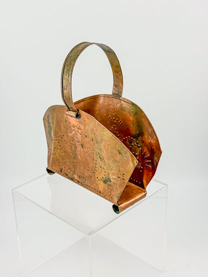 Village by Pfaltzgraff Hammered Copper Napkin or Letter Holder with Punched Dot Motifs, Arched Handle