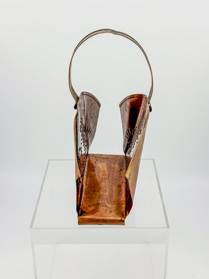 Village by Pfaltzgraff Hammered Copper Napkin or Letter Holder with Punched Dot Motifs, Arched Handle