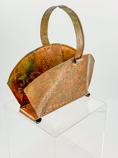 Village by Pfaltzgraff Hammered Copper Napkin or Letter Holder with Punched Dot Motifs, Arched Handle