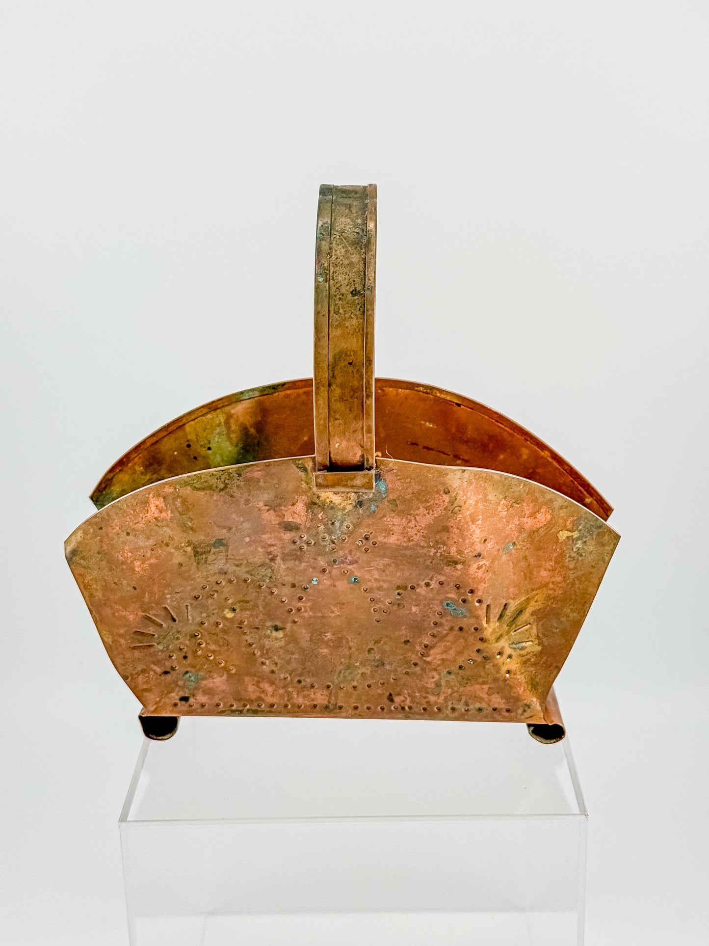 Village by Pfaltzgraff Hammered Copper Napkin or Letter Holder with Punched Dot Motifs, Arched Handle