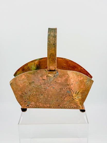 Village by Pfaltzgraff Hammered Copper Napkin or Letter Holder with Punched Dot Motifs, Arched Handle