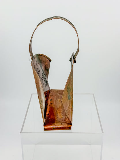 Village by Pfaltzgraff Hammered Copper Napkin or Letter Holder with Punched Dot Motifs, Arched Handle