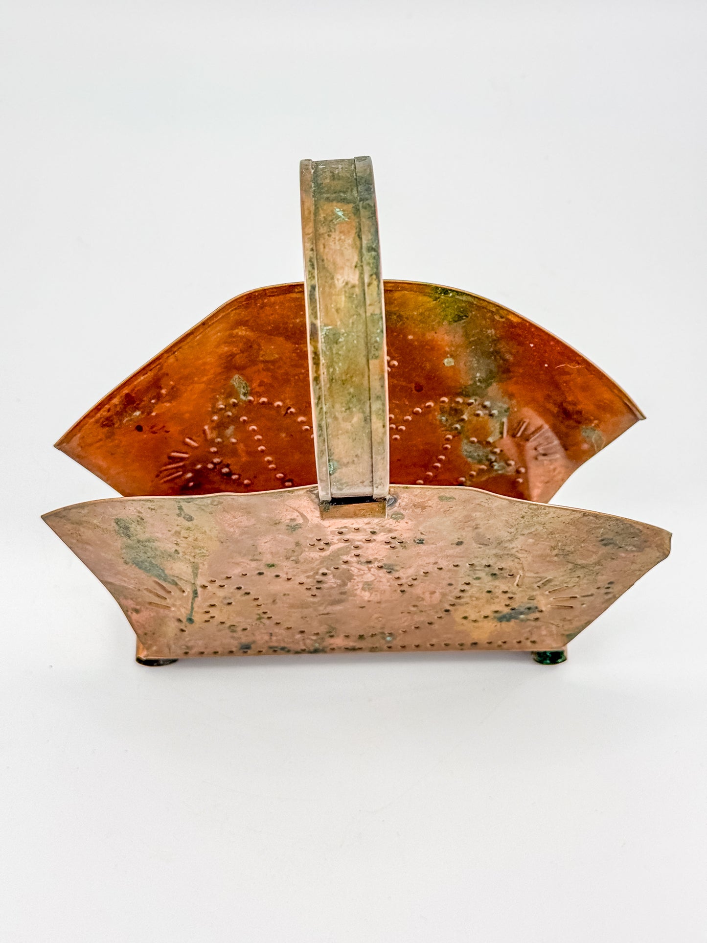 Village by Pfaltzgraff Hammered Copper Napkin or Letter Holder with Punched Dot Motifs, Arched Handle