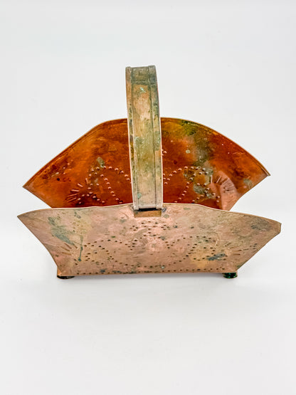 Village by Pfaltzgraff Hammered Copper Napkin or Letter Holder with Punched Dot Motifs, Arched Handle