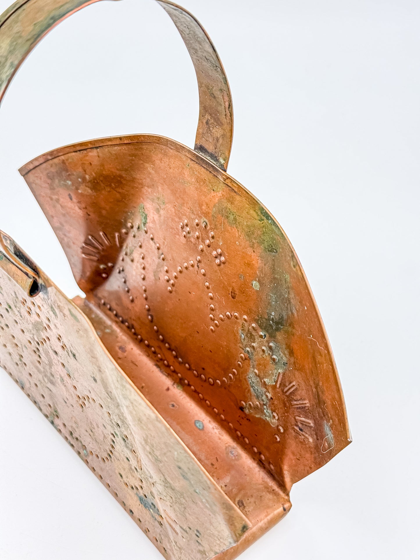 Village by Pfaltzgraff Hammered Copper Napkin or Letter Holder with Punched Dot Motifs, Arched Handle