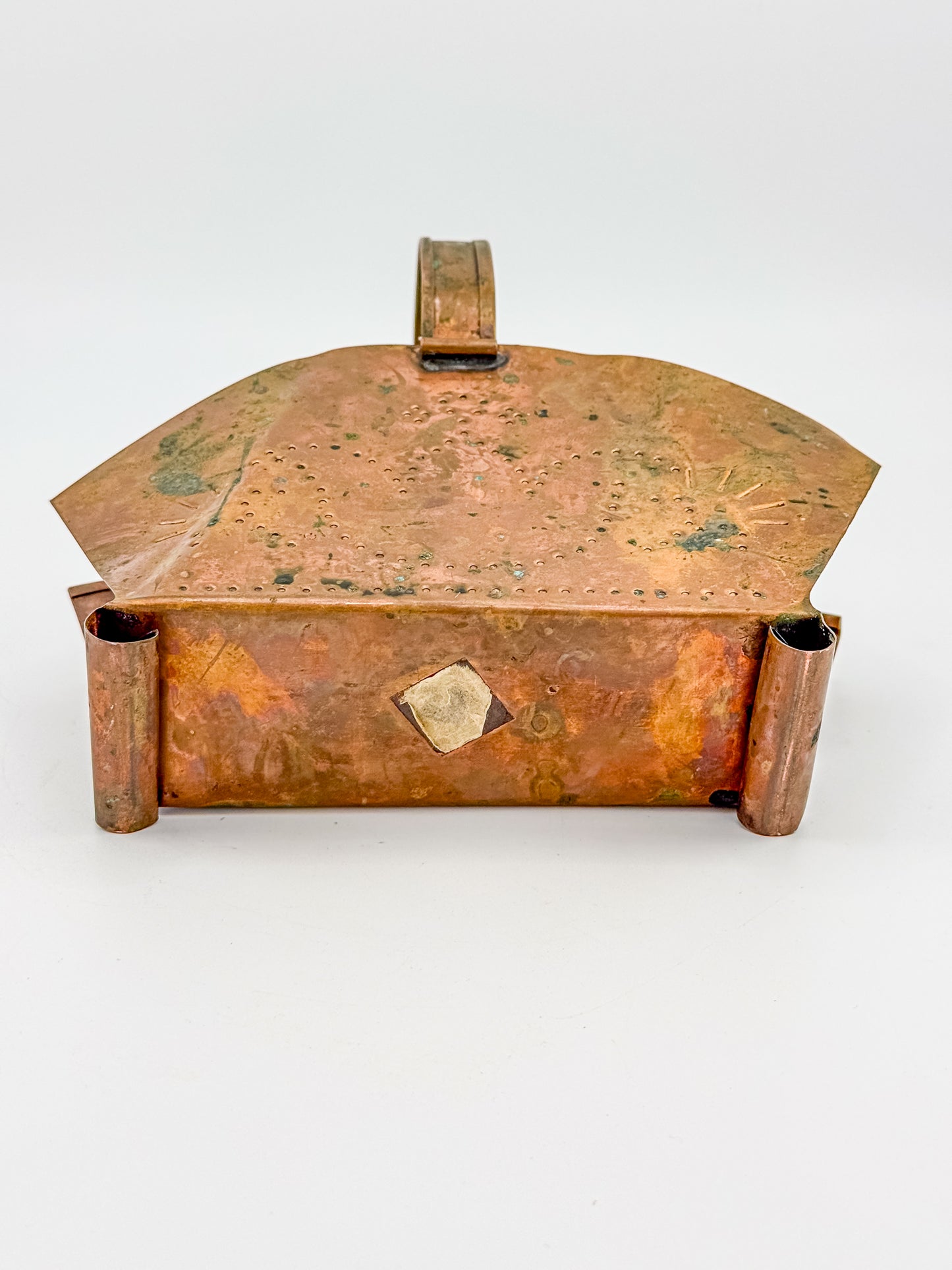 Village by Pfaltzgraff Hammered Copper Napkin or Letter Holder with Punched Dot Motifs, Arched Handle