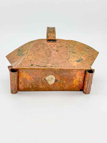 Village by Pfaltzgraff Hammered Copper Napkin or Letter Holder with Punched Dot Motifs, Arched Handle