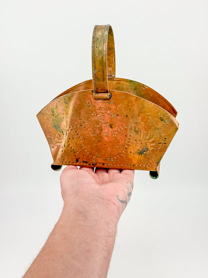 Village by Pfaltzgraff Hammered Copper Napkin or Letter Holder with Punched Dot Motifs, Arched Handle