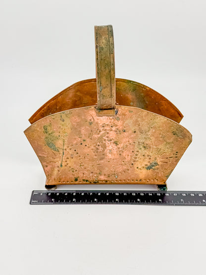 Village by Pfaltzgraff Hammered Copper Napkin or Letter Holder with Punched Dot Motifs, Arched Handle