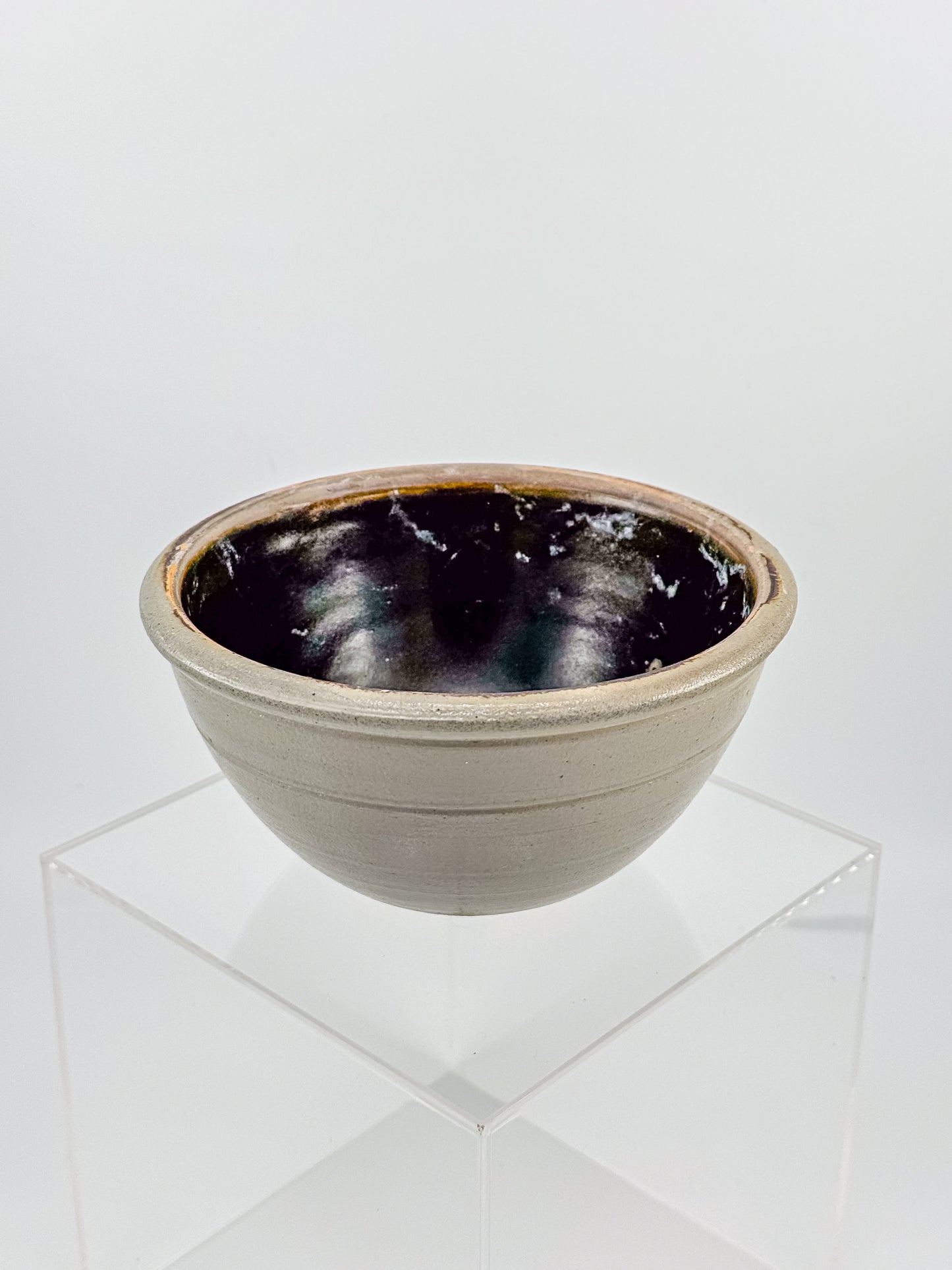 Vintage Wisconsin Pottery Salt Glaze Stoneware Bowl with Cobalt Blue Floral Brushwork, Columbus WI 1990