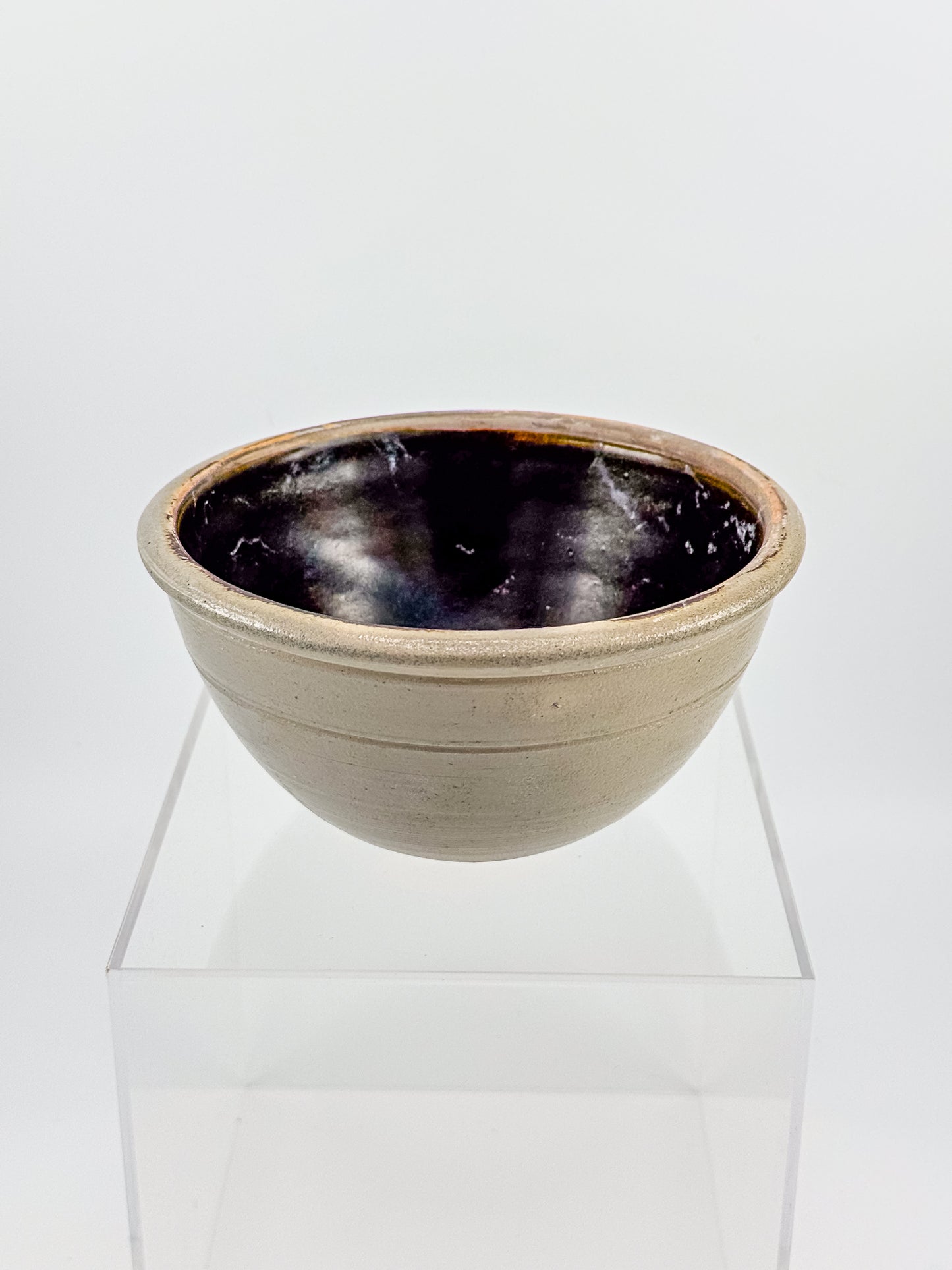 Vintage Wisconsin Pottery Salt Glaze Stoneware Bowl with Cobalt Blue Floral Brushwork, Columbus WI 1990