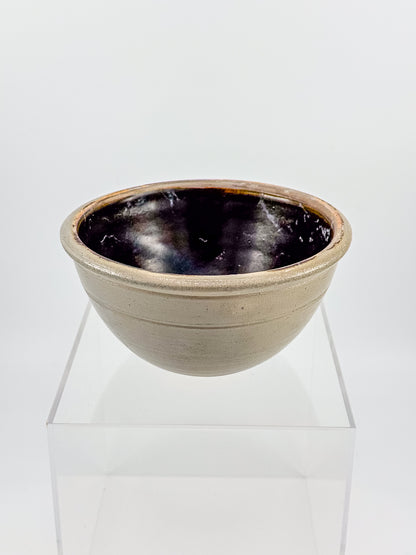 Vintage Wisconsin Pottery Salt Glaze Stoneware Bowl with Cobalt Blue Floral Brushwork, Columbus WI 1990