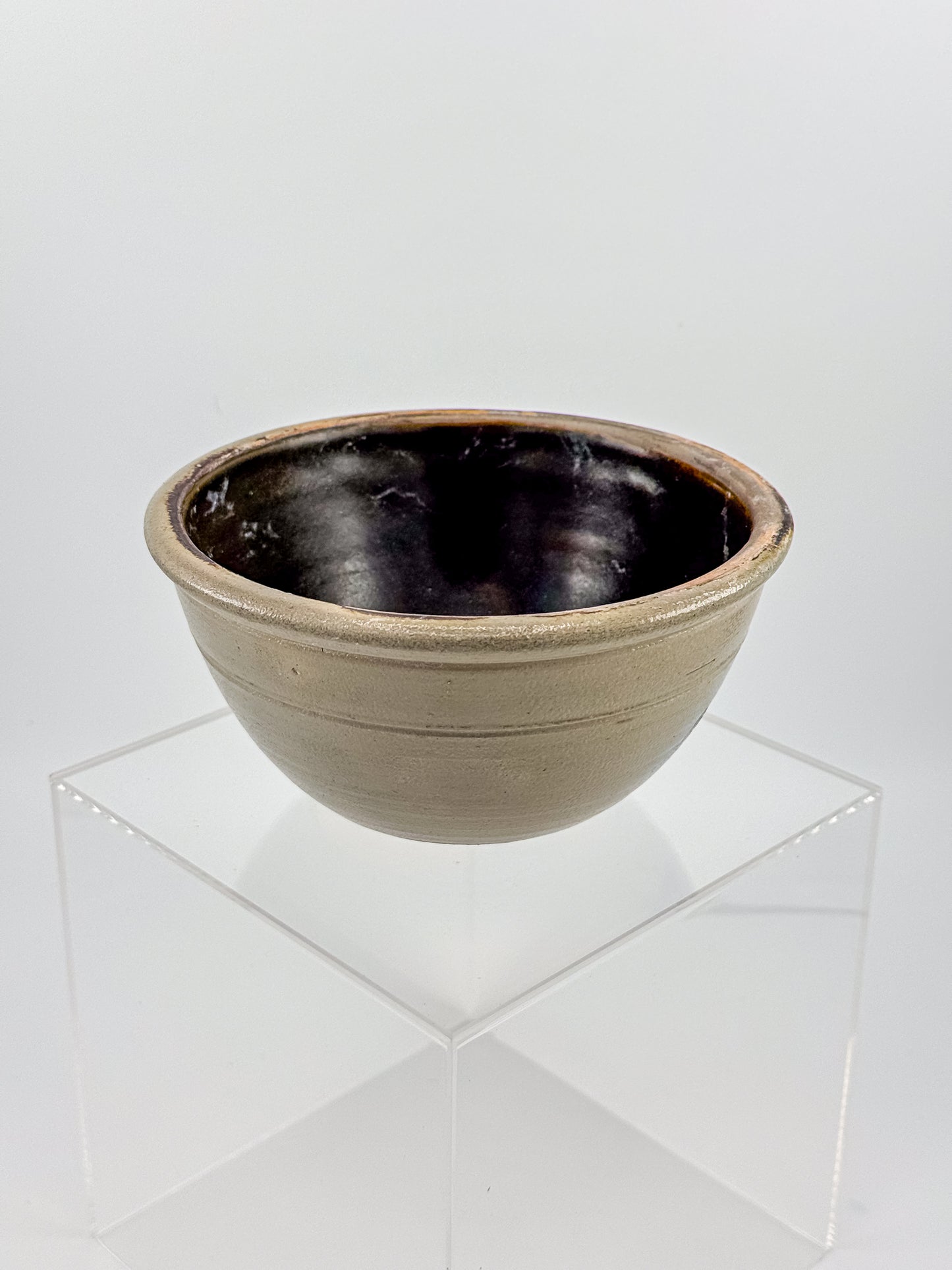 Vintage Wisconsin Pottery Salt Glaze Stoneware Bowl with Cobalt Blue Floral Brushwork, Columbus WI 1990