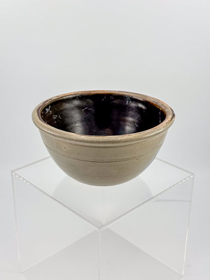 Vintage Wisconsin Pottery Salt Glaze Stoneware Bowl with Cobalt Blue Floral Brushwork, Columbus WI 1990
