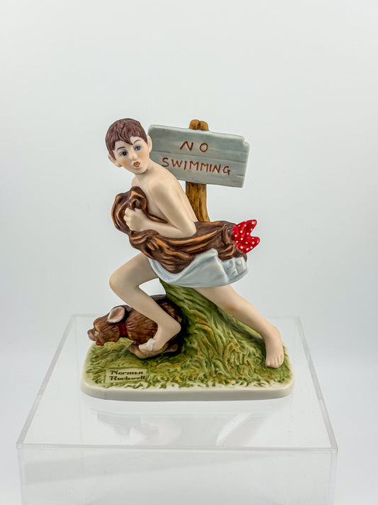 Norman Rockwell "No Swimming" Porcelain Figurine by Dave Grossman Creations, 1990 Saturday Evening Post Limited Edition