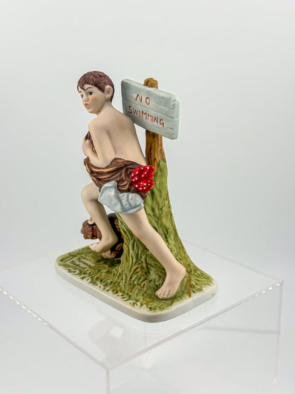 Norman Rockwell "No Swimming" Porcelain Figurine by Dave Grossman Creations, 1990 Saturday Evening Post Limited Edition