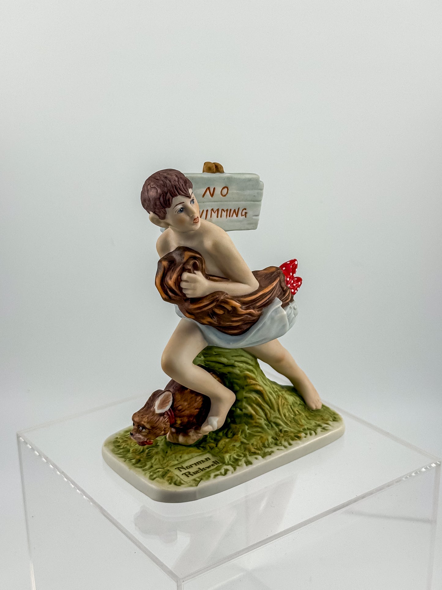 Norman Rockwell "No Swimming" Porcelain Figurine by Dave Grossman Creations, 1990 Saturday Evening Post Limited Edition
