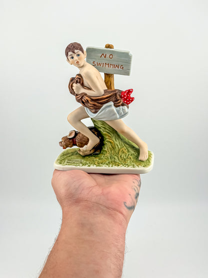 Norman Rockwell "No Swimming" Porcelain Figurine by Dave Grossman Creations, 1990 Saturday Evening Post Limited Edition