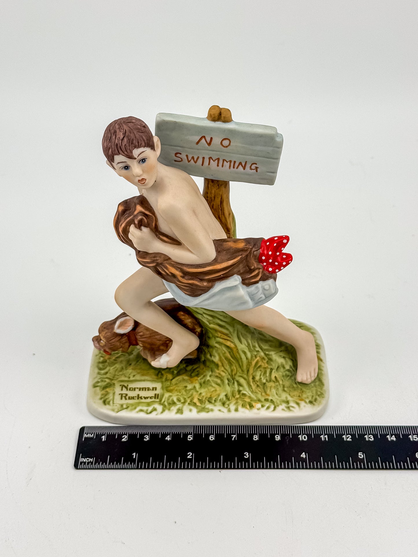 Norman Rockwell "No Swimming" Porcelain Figurine by Dave Grossman Creations, 1990 Saturday Evening Post Limited Edition