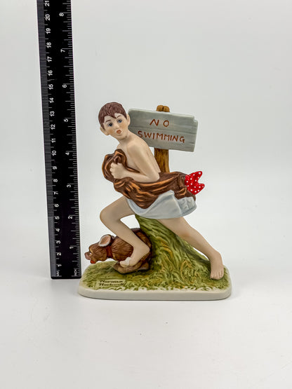 Norman Rockwell "No Swimming" Porcelain Figurine by Dave Grossman Creations, 1990 Saturday Evening Post Limited Edition