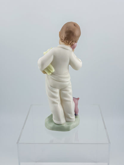 Lladró Nao "Someone Is Calling You" Porcelain Figurine, Boy on Phone with Dog and Bunny, Model #1044