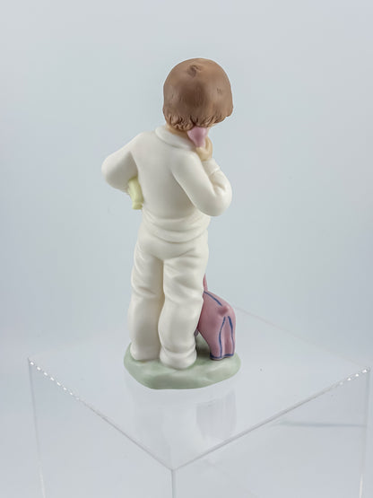 Lladró Nao "Someone Is Calling You" Porcelain Figurine, Boy on Phone with Dog and Bunny, Model #1044