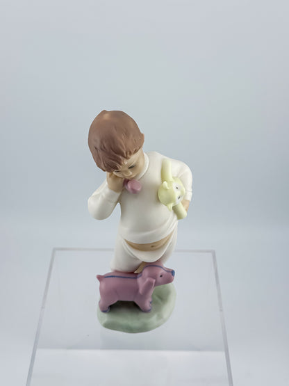 Lladró Nao "Someone Is Calling You" Porcelain Figurine, Boy on Phone with Dog and Bunny, Model #1044