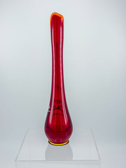 Viking Glass Amberina Swung Bud Vase with 40th Anniversary Doves Decoration, Made in USA
