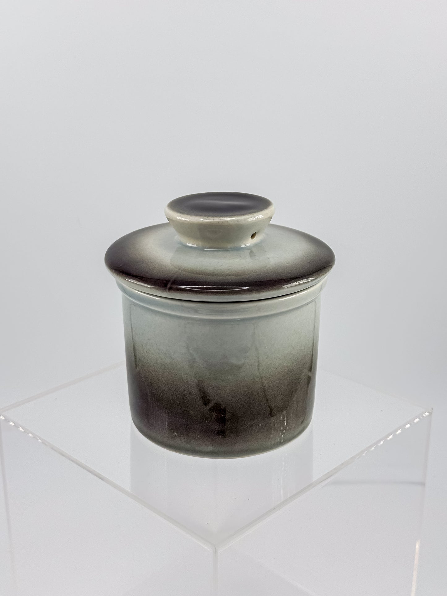 Smoky Charcoal Glazed Ceramic Butter Bell Crock with Lid, French Butter Keeper for Countertop