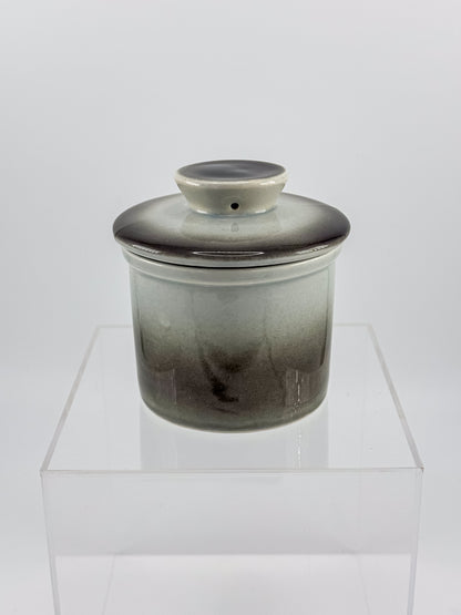 Smoky Charcoal Glazed Ceramic Butter Bell Crock with Lid, French Butter Keeper for Countertop