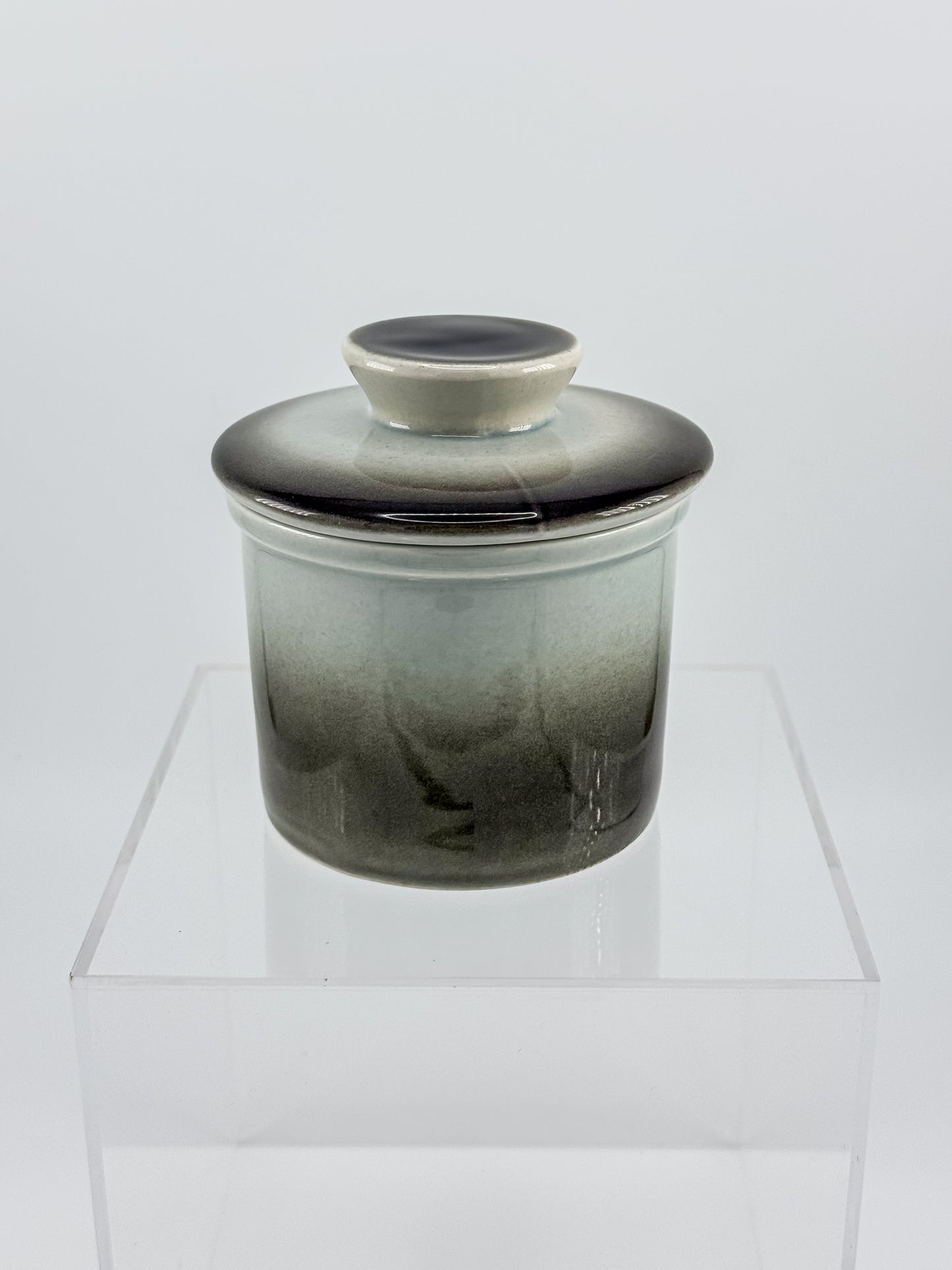 Smoky Charcoal Glazed Ceramic Butter Bell Crock with Lid, French Butter Keeper for Countertop