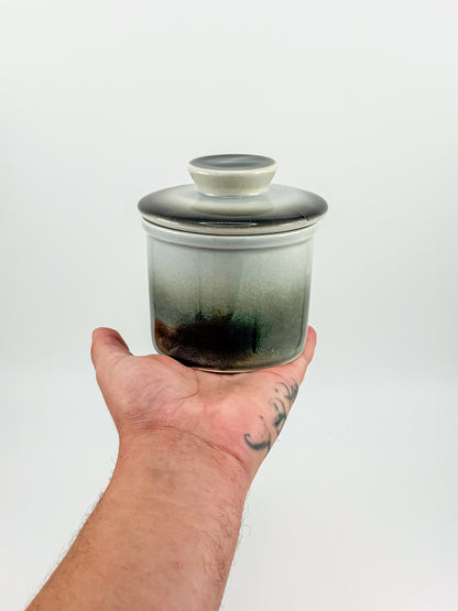 Smoky Charcoal Glazed Ceramic Butter Bell Crock with Lid, French Butter Keeper for Countertop