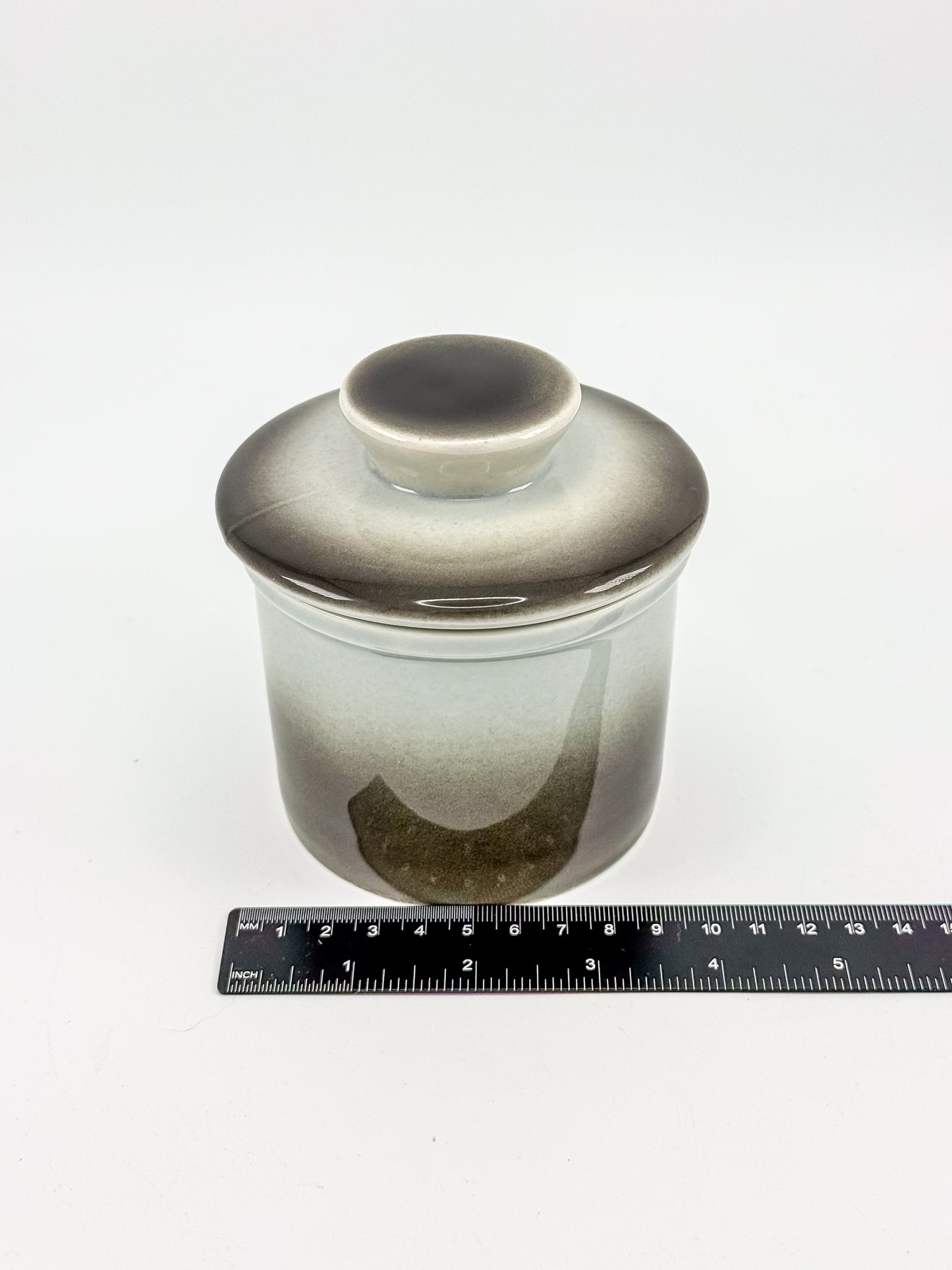 Smoky Charcoal Glazed Ceramic Butter Bell Crock with Lid, French Butter Keeper for Countertop