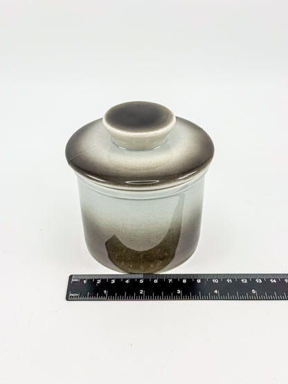 Smoky Charcoal Glazed Ceramic Butter Bell Crock with Lid, French Butter Keeper for Countertop