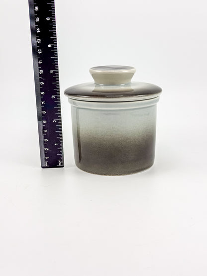 Smoky Charcoal Glazed Ceramic Butter Bell Crock with Lid, French Butter Keeper for Countertop