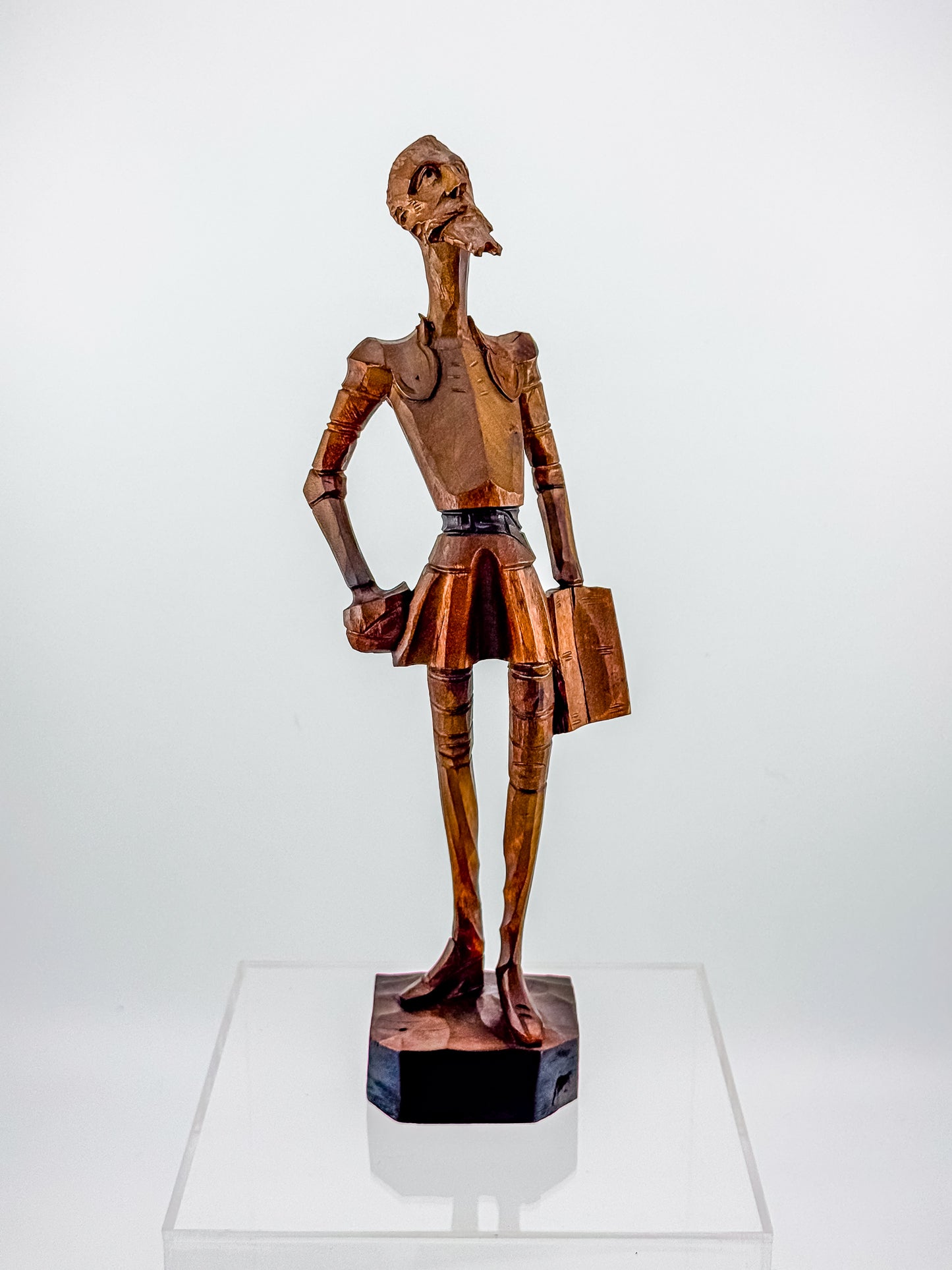 Ouro Artesania Hand-Carved Wood Don Quixote Sculpture, Made in Spain, Vintage Spanish Folk Art