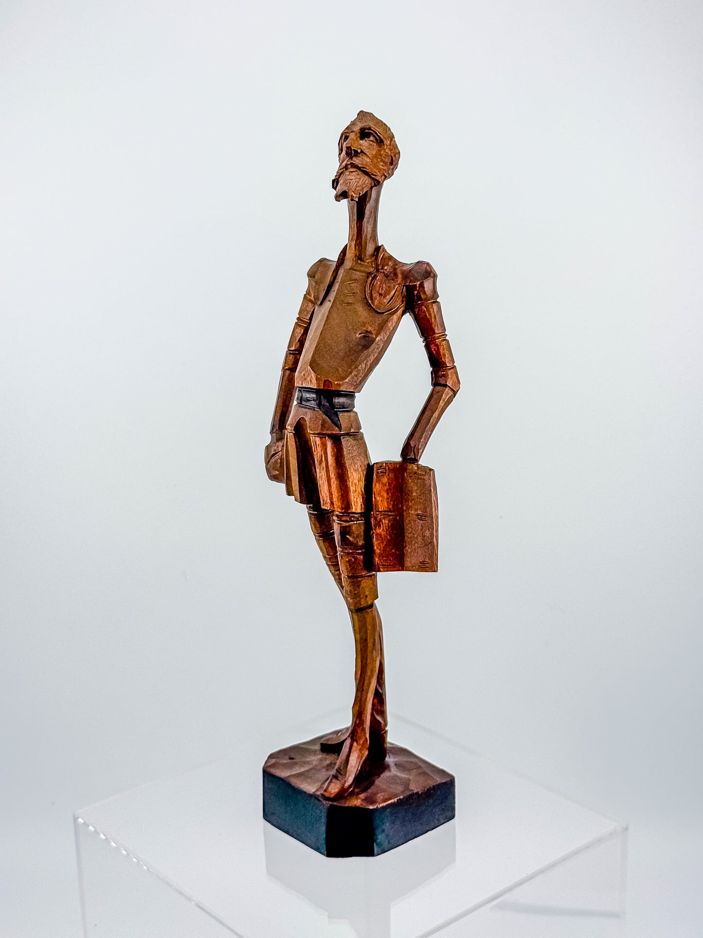 Ouro Artesania Hand-Carved Wood Don Quixote Sculpture, Made in Spain, Vintage Spanish Folk Art