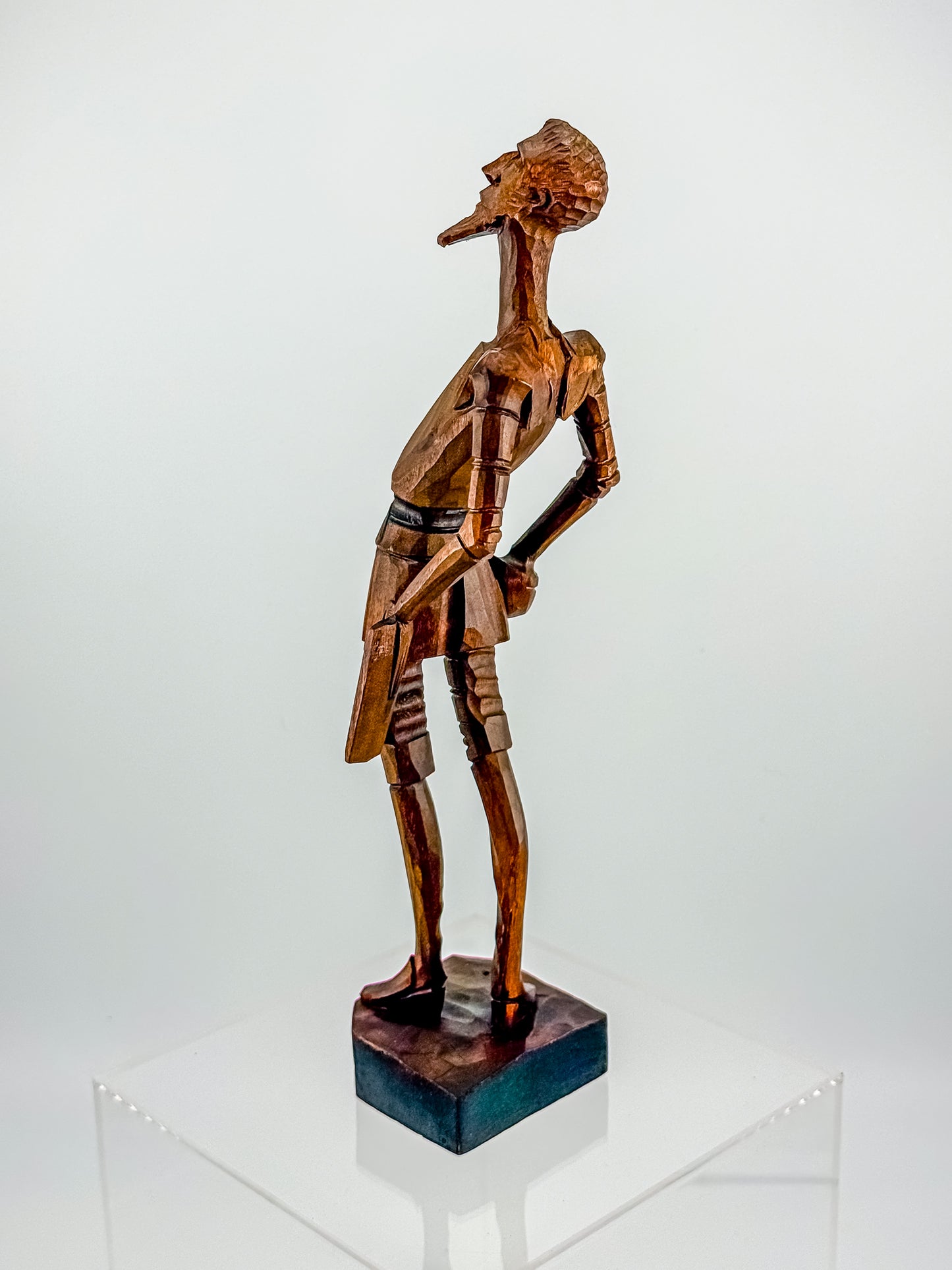 Ouro Artesania Hand-Carved Wood Don Quixote Sculpture, Made in Spain, Vintage Spanish Folk Art