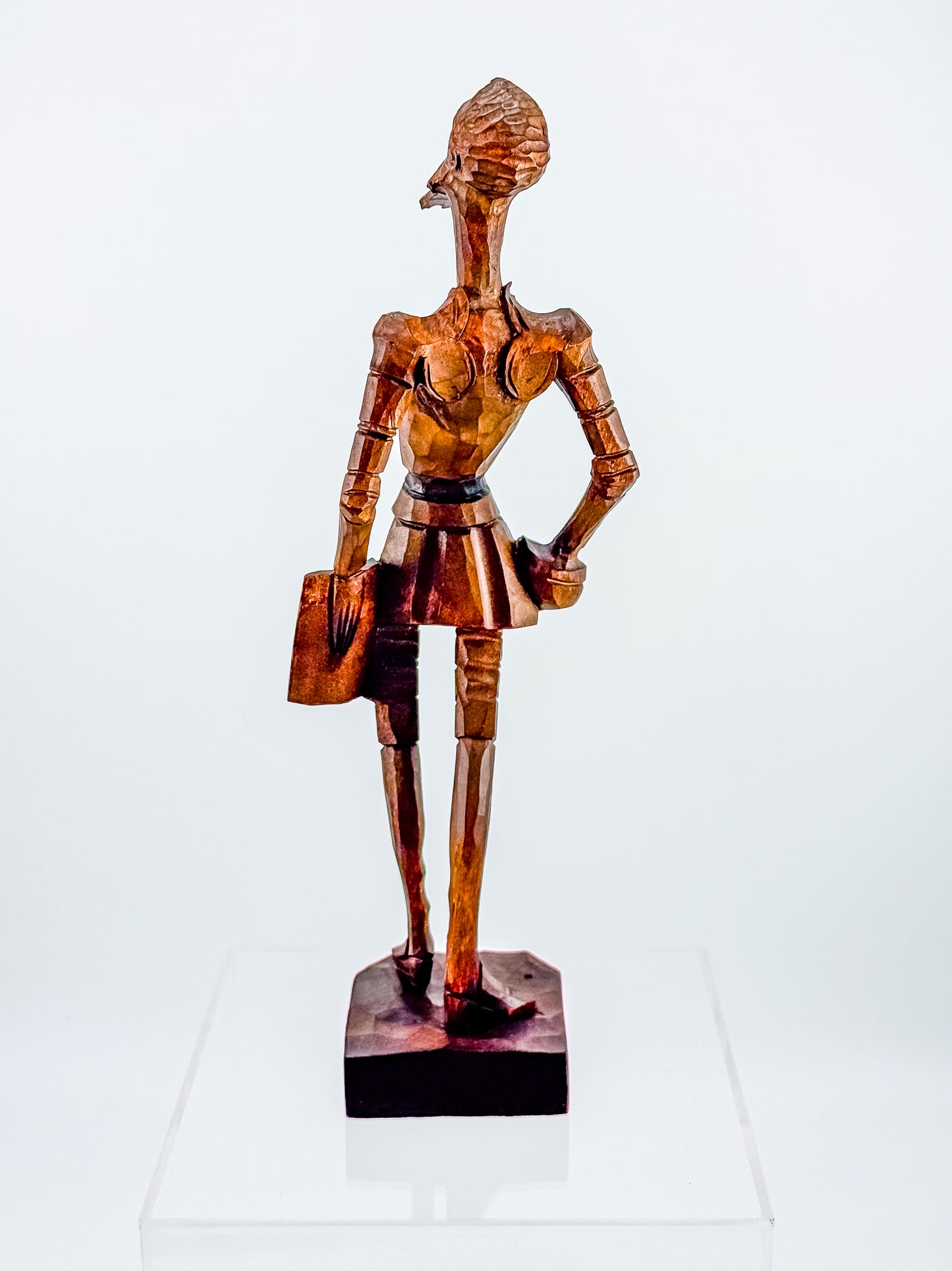 Ouro Artesania Hand-Carved Wood Don Quixote Sculpture, Made in Spain, Vintage Spanish Folk Art