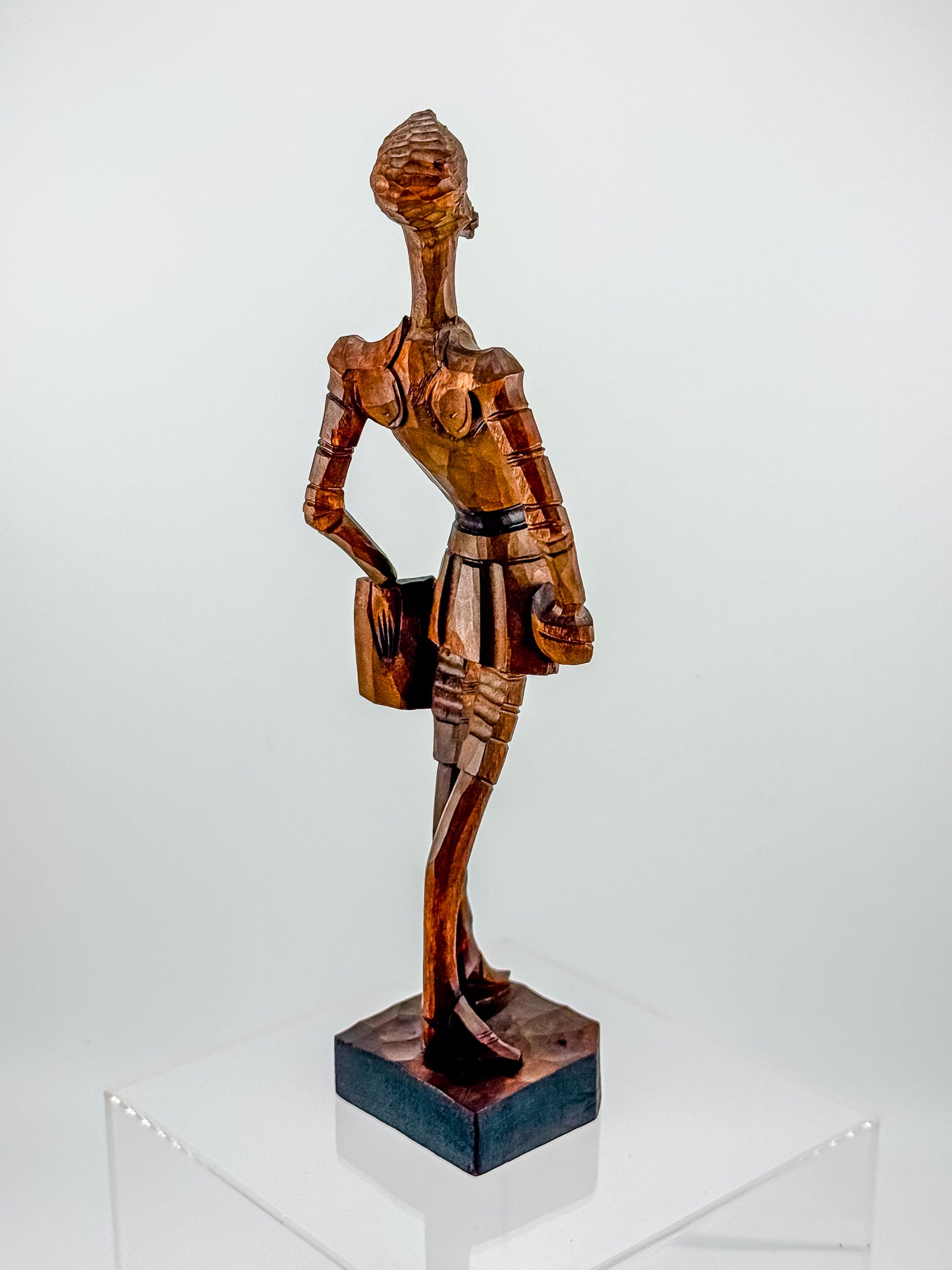 Ouro Artesania Hand-Carved Wood Don Quixote Sculpture, Made in Spain, Vintage Spanish Folk Art