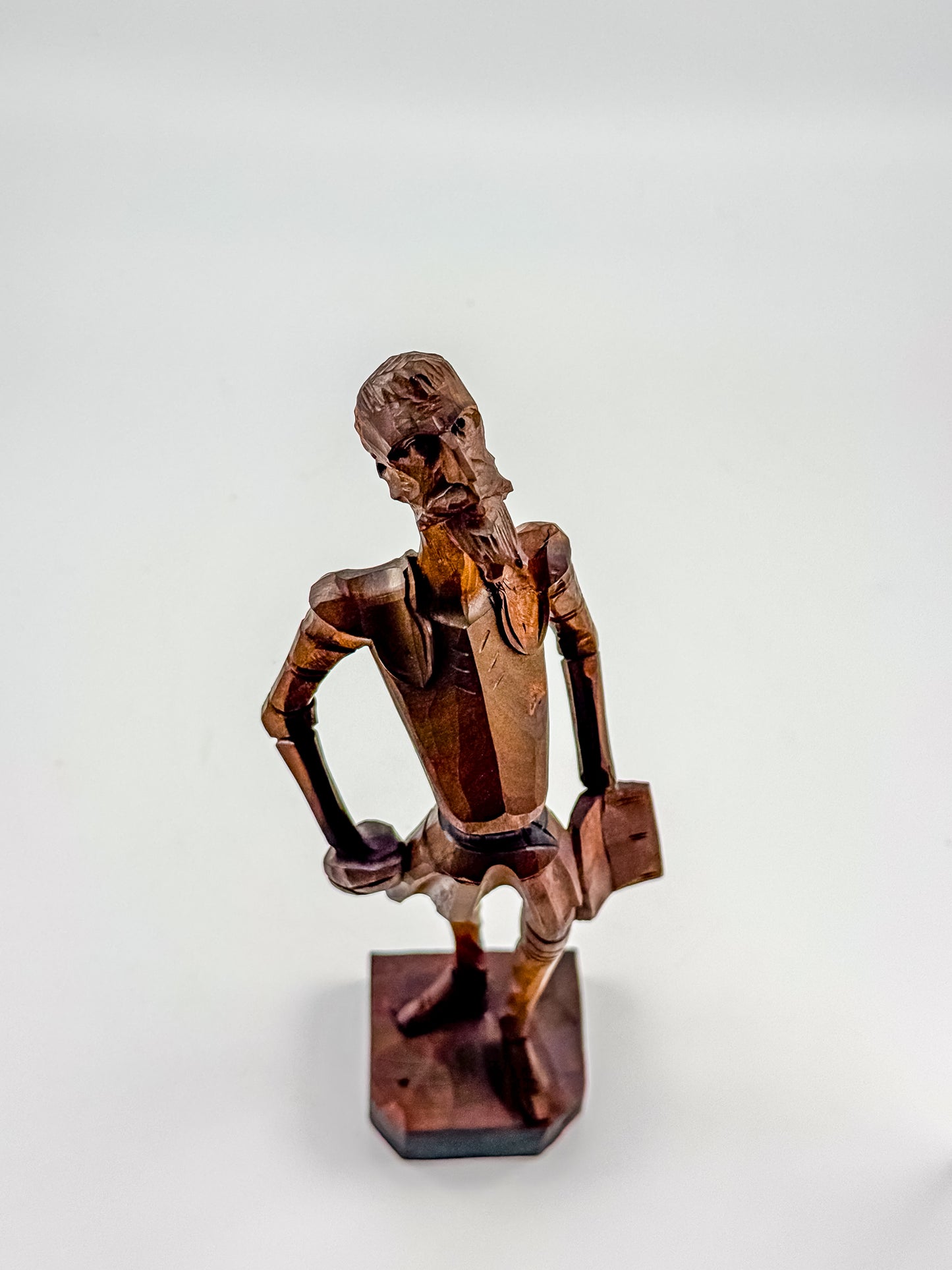 Ouro Artesania Hand-Carved Wood Don Quixote Sculpture, Made in Spain, Vintage Spanish Folk Art