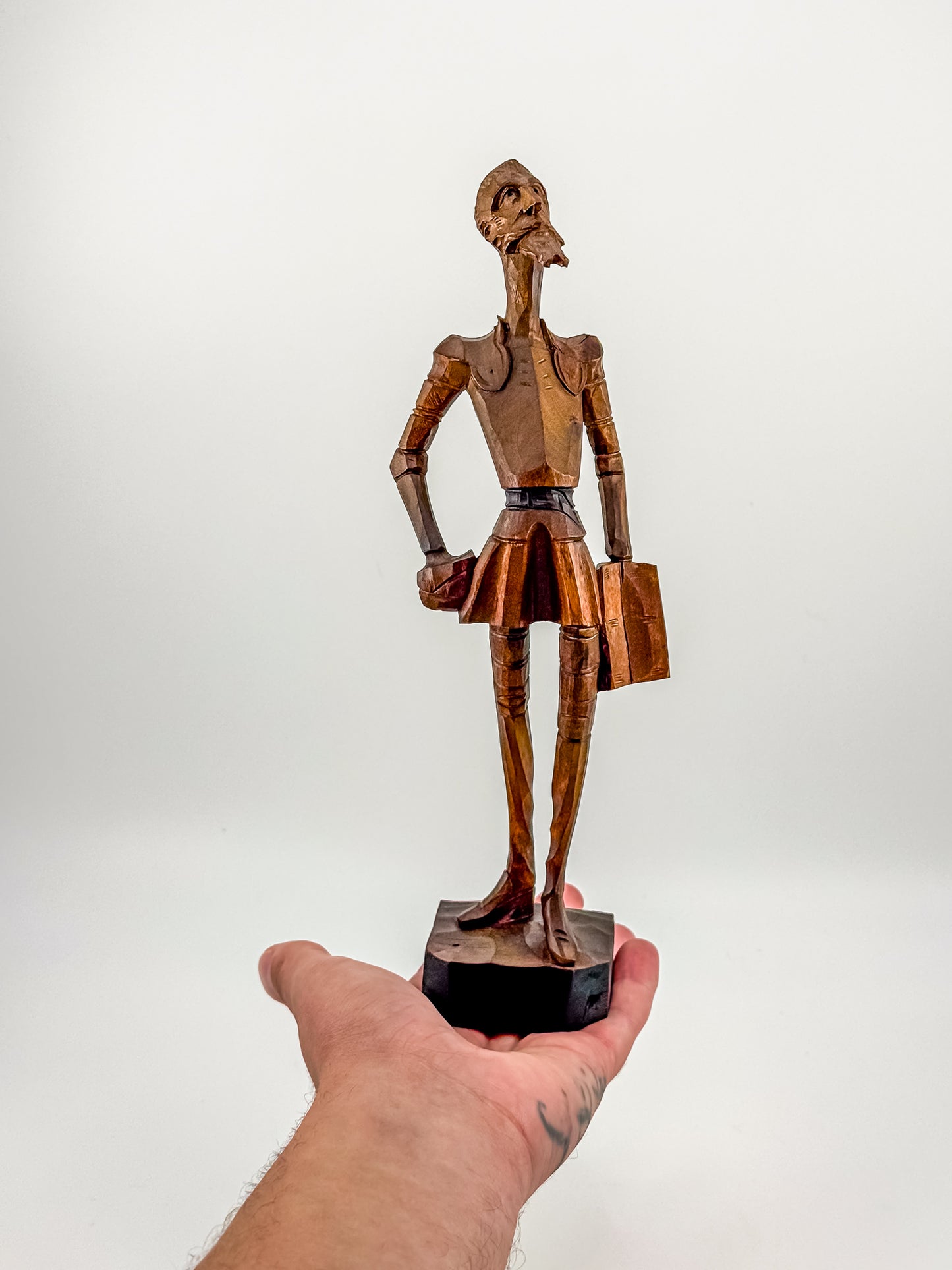Ouro Artesania Hand-Carved Wood Don Quixote Sculpture, Made in Spain, Vintage Spanish Folk Art