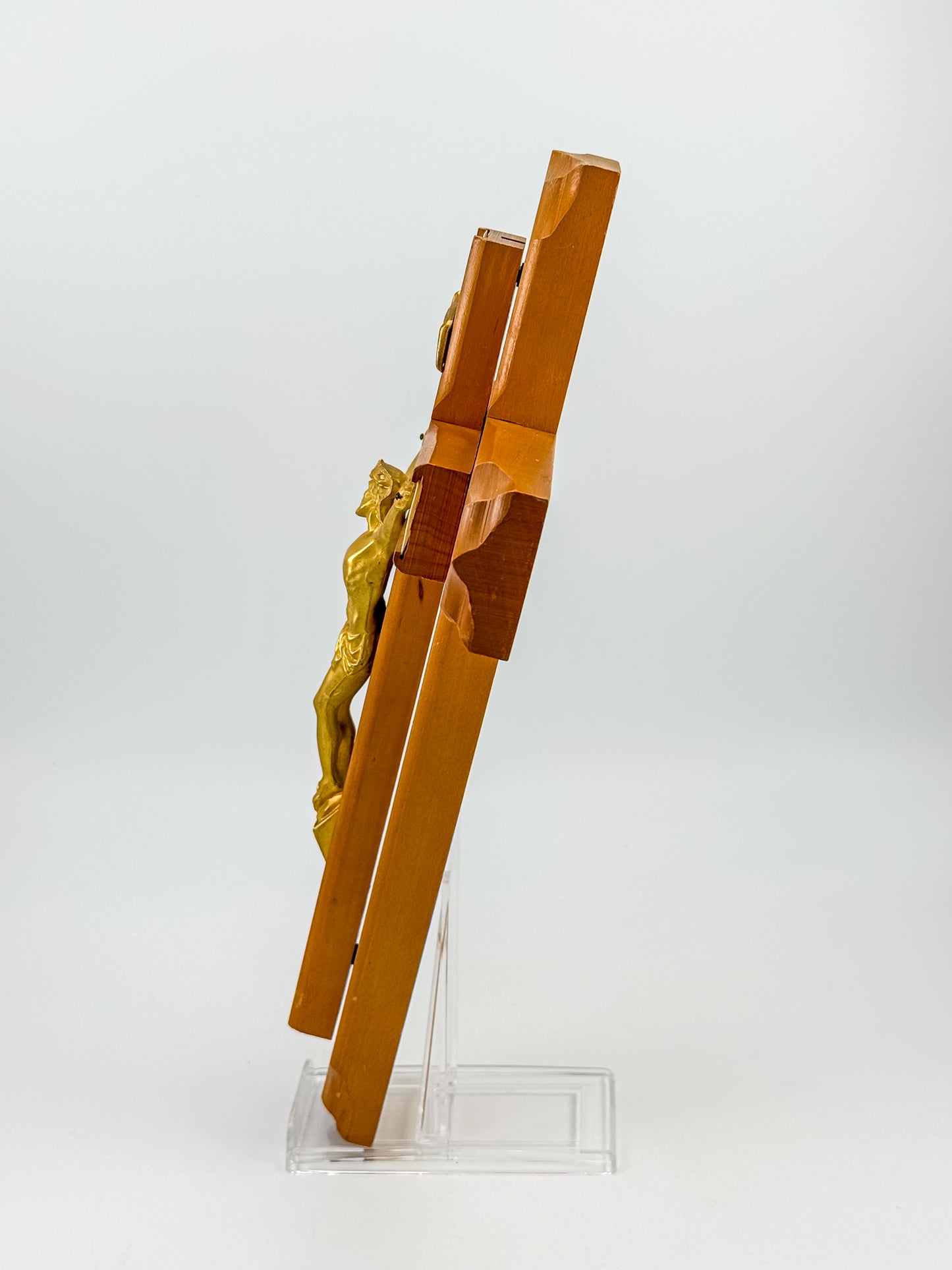 Vintage Sick Call Last Rites Crucifix with Hidden Compartment and Faux Pearl Panels, 12 Inches