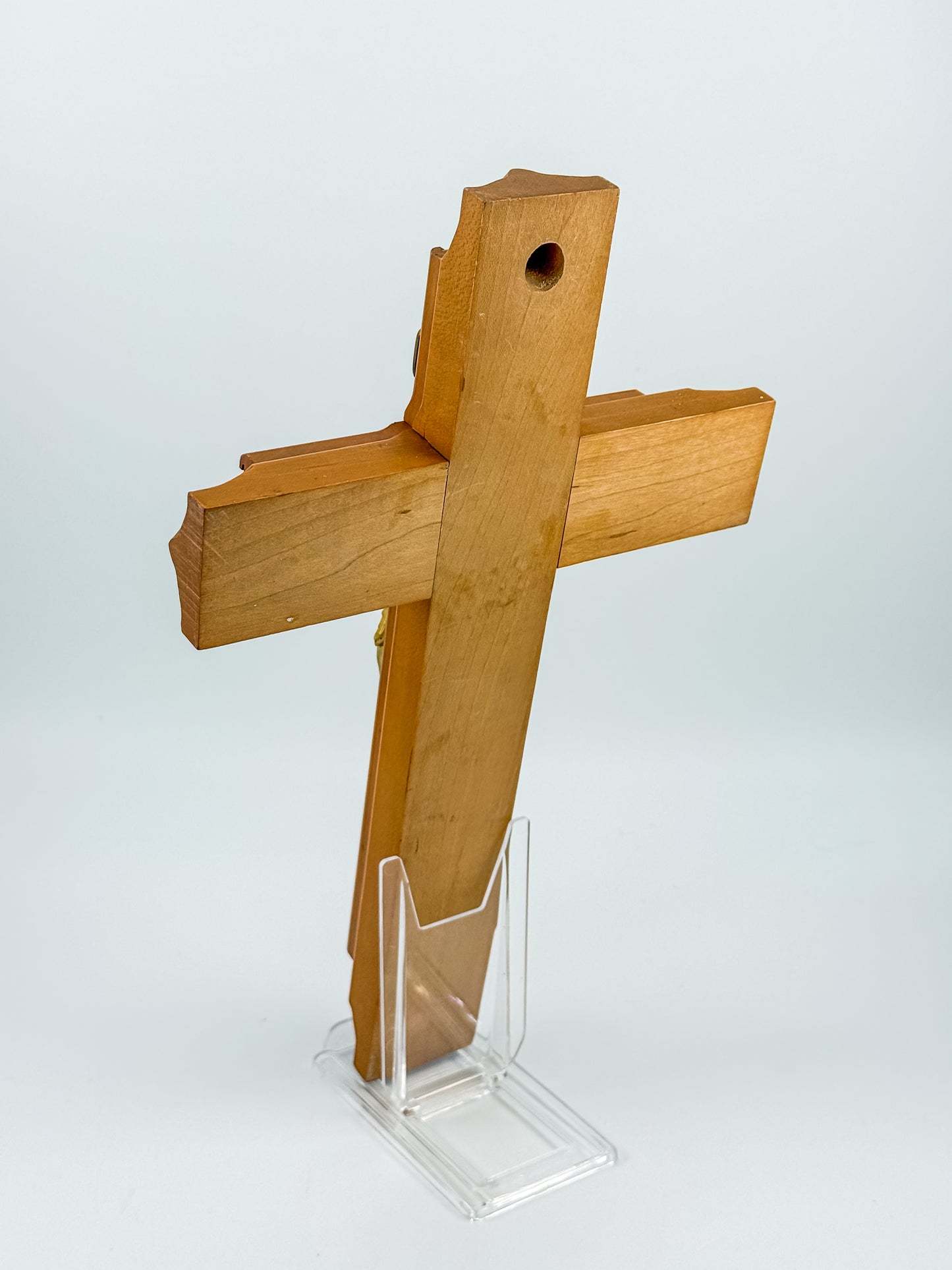 Vintage Sick Call Last Rites Crucifix with Hidden Compartment and Faux Pearl Panels, 12 Inches