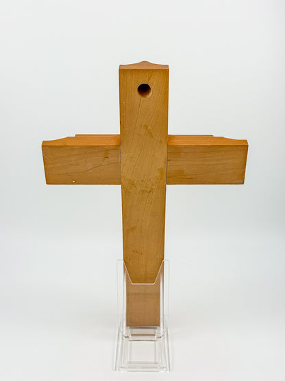 Vintage Sick Call Last Rites Crucifix with Hidden Compartment and Faux Pearl Panels, 12 Inches