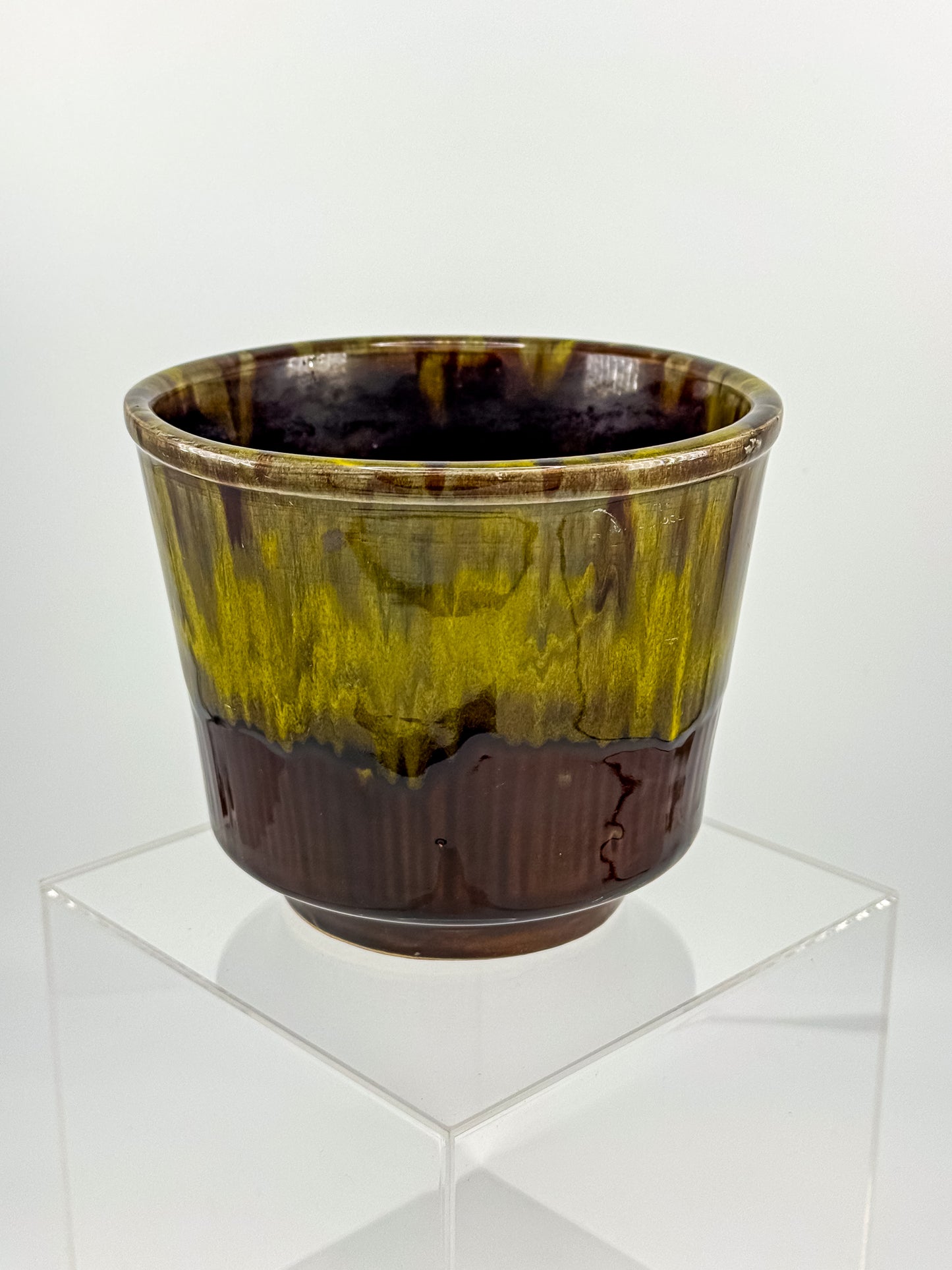 California Originals Drip Glaze Planter in Brown and Olive, 1960s–70s USA Pottery